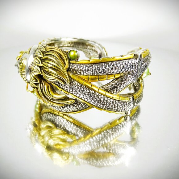 ECHO of the DREAMER Sterling Silver Bronze FW Pearls & Peridot Cuff Bracelet - Picture 4 of 12